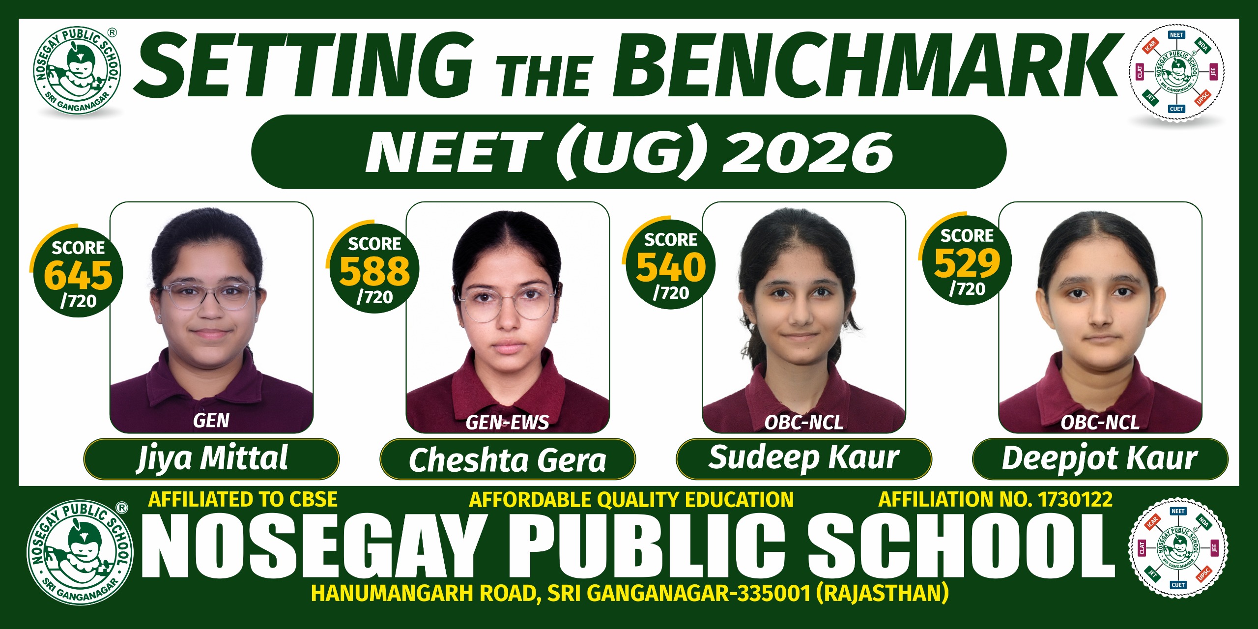 Read more about the article Outstanding NEET (UG) 2026 Results | Nosegay Public School Sri Ganganagar