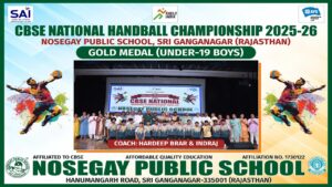 Players of Nosegay Public School receiving the Silver Medal during the CBSE West Zone Handball Tournament 2026 award ceremony.